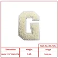 White chenille embroidered letter G patch iron-on applique for clothing decor 7x5cm - Letter G (XS-405)