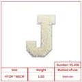 White towel embroidered letter J patch for iron-on DIY clothing decor, size 7x5cm - Letter J (XS-408)