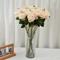 Champagne artificial velvet roses bouquet in glass vase for home wedding decor - Pearl Velvet Rose Champagne