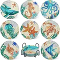Set van 8 DIY diamond painting onderzetters met zeethema en metalen houder - Onderwaterwereld Stijl (BD008)