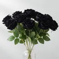 Bouquet of black velvet artificial roses for elegant gothic wedding home decor - Pearl Velvet Rose Black