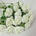 Elegant artificial velvet white roses bouquet for wedding home and party decoration - Diamond Rose / Off White
