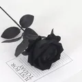 Elegant single black velvet artificial rose flower for wedding and Valentine's decor - Little Paris Rose / Solid Black