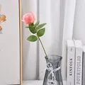 Elegant artificial pink velvet rose in a glass vase for romantic home and wedding decor - Little Paris Rose / Peach Pink