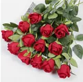 Lifelike red velvet artificial roses with long stems for elegant wedding and home decor - Flower head diameter 7cm / Snow Mountain Rose (Wine Red)