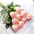 Elegant bouquet of 10 pink artificial velvet roses for wedding and home decoration - Flower head diameter 7cm / Snow Mountain Rose (Light Pink)