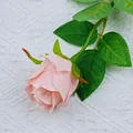 Elegant pink velvet artificial rose flower with realistic green leaves for wedding decoration - Bulgaria Style / Light Pink