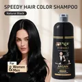Champú tinte negro natural rápido con modelo mostrando resultados brillantes - Negro Natural (5004)