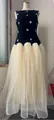 Detail of sleeveless Hepburn style dress with velvet top and layered tulle skirt - S / Dresses / Black