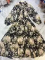 Floral V-neck long sleeve dress featuring button-down front and tiered skirt detail - S / Dresses / Pattern 2 Long Style