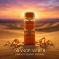 Detail van Focuscent Orange Amber parfumfles in een woestijnzonsondergang - Orange Amber (FC-OA-100)