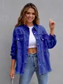 Oversized distressed denim jacket for women in deep blue color with ripped details - Sapphire Blue