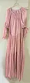 Elegant pink pleated maxi dress featuring a pearl-beaded neckline and delicate tie detail. - S / Dresses / Pink