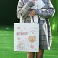 White canvas tote bag with cute cartoon bunny and bear print for casual daily shopping - Cute Bunny Print / 34x38cm / White