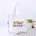 Premium white canvas tote bag featuring cute cartoon graphics and lucky Chinese text - Sweet Life Bear Print / 34x38cm / White