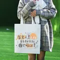 Bolsa de lona blanca con estampado de sol y cita inspiradora en chino para compras - Estampado de sol brillante / 34x38cm / Blanco