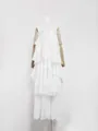 Elegant white tiered ruffle maxi dress with 3D floral details and irregular hem - S / Dresses / White