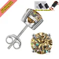 Detalle de pendientes de moissanita champán con certificados de autenticidad GRA de lujo - 6.5mm / Plateado