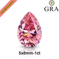 Detalle en primer plano de moissanita rosa de 1 quilate con certificación GRA. - 5x8mm (1 Quilate) / With GRA Certificate and Packaging