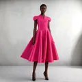 Elegant pink V-neck pleated gown with petal sleeves in premium acetate fabric - Light Pink