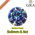 Detail view of 0.5ct rainbow purple moissanite stone with round brilliant cut - Rainbow Purple / 0.5ct (5x5mm)