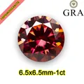 Macro view of a brilliant round cut red moissanite gemstone, 6.5mm 1ct size detail - Multicolor Red / 6.5x6.5mm (1ct)