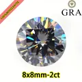Loose gray moissanite stone 8x8mm 2ct round cut with brilliant shiny rainbow fire detail - 8x8mm-2ct / Gray