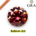 Detailed view of a brilliant 8mm 2ct round cut red moissanite gemstone with fire - Multicolor Red / 8x8mm (2ct)