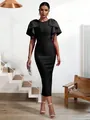 Elegant black bandage dress with pearl-embellished ruffled sleeves for party wear - XS / Dresses / Black