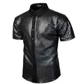 Primer plano de camisa de lentejuelas plateadas brillantes para hombre fiesta disco 70 - S / Tops / Negro
