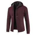 Men's burgundy thickened fleece hooded knitted cardigan jacket for winter warmth - 4XL / Tops / Red