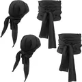Black medieval pirate headscarf and waist sash belt accessory set for Halloween cosplay - Bandana And Waist Sash / One Size / Black