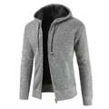 Men's stylish gray marl thickened fleece-lined hooded knit cardigan jacket for winter - 4XL / Tops / Light Gray