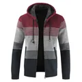 Heren vest met fleecevoering en capuchon, kleurblokontwerp bordeaux en grijs - M / Tops / Rood en Marineblauw