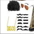 Retro 70s disco costume set with afro wig, aviator glasses and gold disco necklace - One Size / Accessory Set / Gold