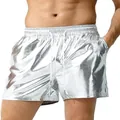 Men's stylish metallic shiny silver casual shorts with drawstring for beach and club wear - S / Bottoms / Silver