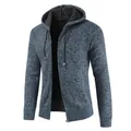 Men's blue melange fleece-lined hooded cardigan sweater with full zipper closure - 4XL / Tops / Blue