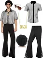 Disfraz de disco de los años 70 para hombre con camisa de lentejuelas y peluca - S / Top Y Pantalón / Plateado / 0,1