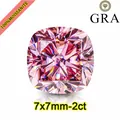 Premium kussengeslepen roze moissaniet losse steen 2ct 7x7mm met GRA-certificering - 7x7mm (2ct) / Roze