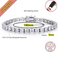 Gros plan d'un bracelet de tennis en moissanite VVS1 D de 5 mm en argent sterling 925. - Style 16cm / 5mm Couleur D VVS1