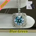 Dettaglio del ciondolo halo quadrato con moissanite blu-verde e certificato GRA - 9mm (3ct) / Teal