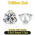 Close-up of trillion cut D color VVS1 moissanite stone showing brilliant fire - 7.5x7.5mm-1.5ct Trillion Shape / 7.5x7.5mm (1.5ct)