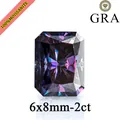 Nahaufnahme von lilafarbenem Radiant-Schliff Moissanit Edelstein 2ct 6x8mm VVS1 - 6x8mm-2ct / Lila
