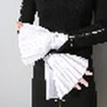 Elegant white pleated bell sleeve decorative fake cuffs for women shirt sleeve styling - White
