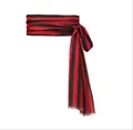 Red and black striped pirate sash belt linen fabric for Halloween renaissance costume. - Belt Only / Black & Red Stripe