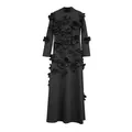 Elegant French style black maxi dress featuring intricate 3D floral patchwork and mock neck - S / Dresses / Black