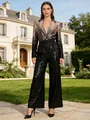 Elegantes langärmeliges Damen-Anzugset mit Pailletten in Gold und Schwarz-Verlauf - M / Oberteil Und Unterteil / Gold-Schwarz Farbverlauf