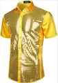 Camicia da uomo con paillettes gialle lucide per feste in stile disco anni '70 e cosplay - Giallo brillante