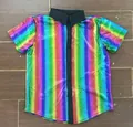 Camicia da uomo anni '70 disco party con paillettes e vivaci strisce arcobaleno - righe colorate