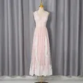 Elegant pink lace trim maxi dress with waist-slimming design for women - S / Dresses / Pink